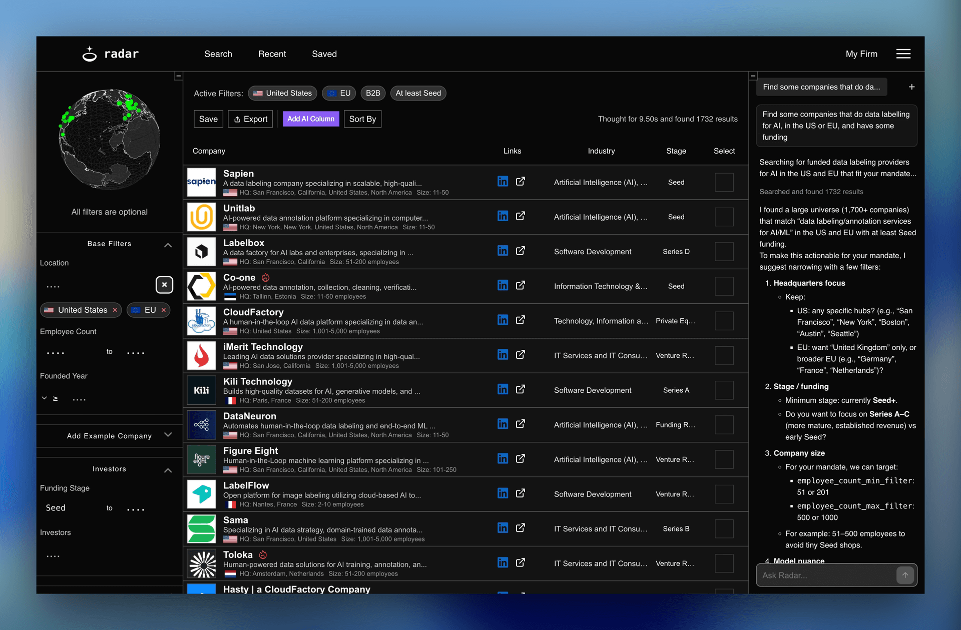 Radar AI Deal Sourcing Platform